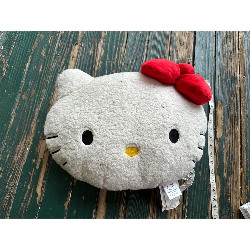 Hello Kitty Sanrio White Sherpa Plush Decorative Pillow Red Bow Jay Franco 15in